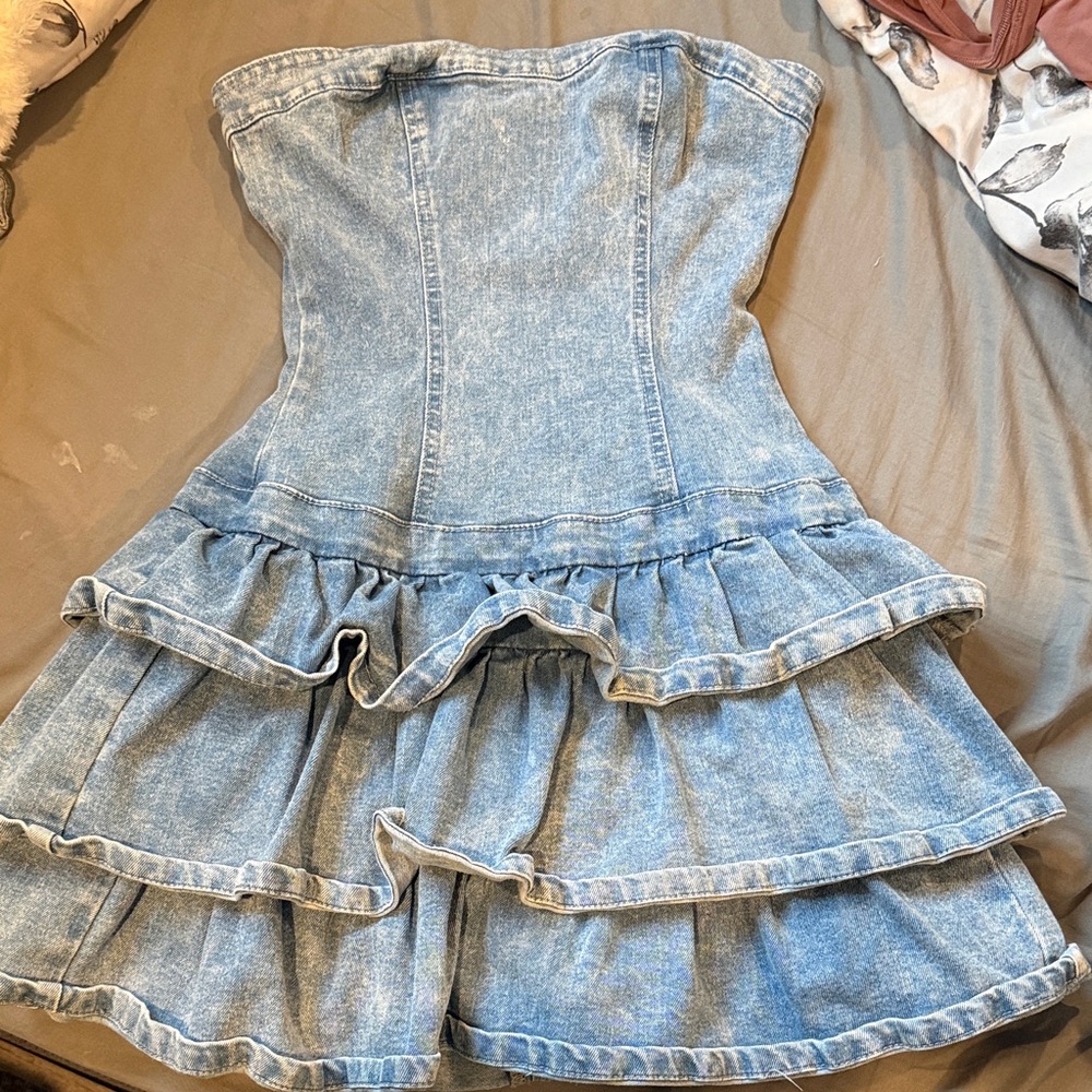SHEIN Blue Denim Ruffle Dress